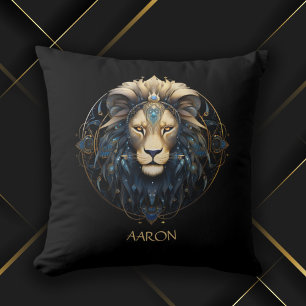Chic Black Gold Modern Cosmic Lion Star Sign Leo Throw Pillow