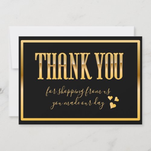 Chic black gold modern elegant business thank you card