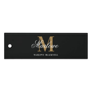 Chic Black Gold Monogram Calligraphy Ruler