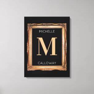 Chic Black & Gold Monogram Canvas Print