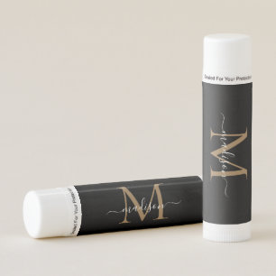 Chic Black Gold Monogram Girly Feminine Script Lip Balm