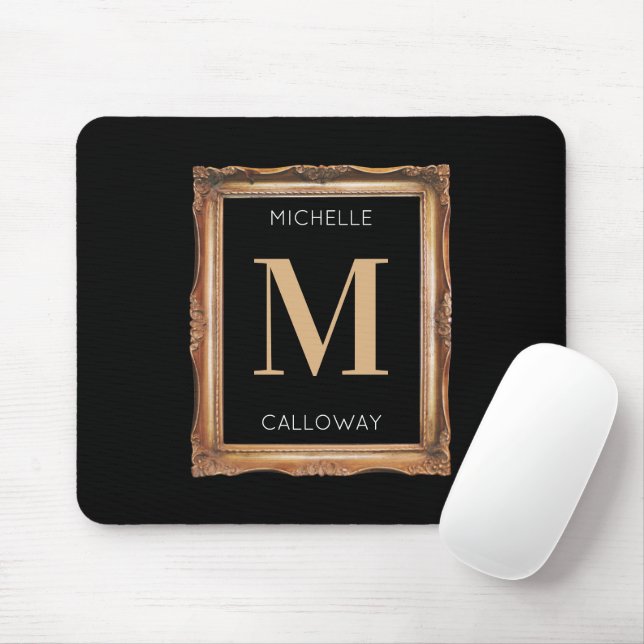 Chic Black & Gold Monogram Mouse Pad (With Mouse)