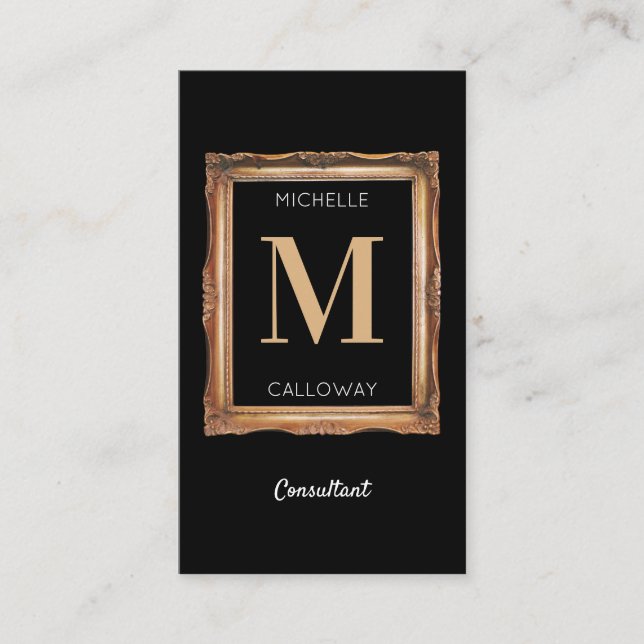 Chic Black & Gold Monogram Professional Business Card (Front)