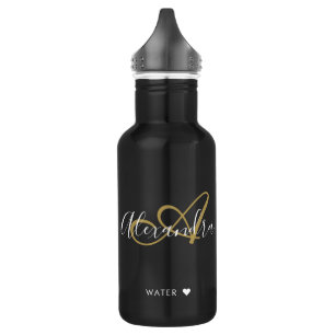 Chic Black Gold Monogram Script Name Gym Stainless Steel Water Bottle