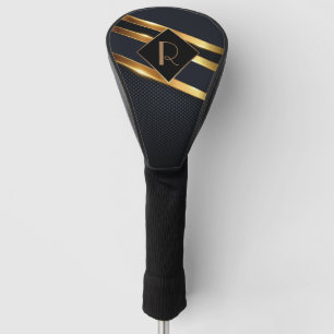Chic Black & Gold Monogrammed Golf Head Cover