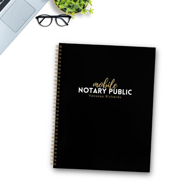 Chic Black & Gold Office Mobile Notary Public Name Notebook (Creator Uploaded)