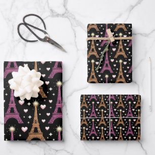 Chic Black Gold Paris Eiffel Tower Elegant Wrapping Paper Sheets