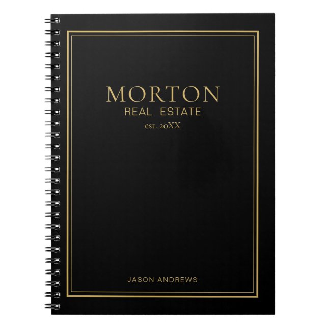 Chic Black Gold Real Estate Notebook (Front)