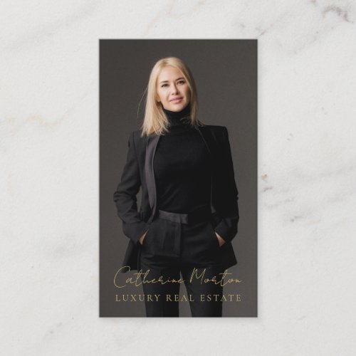 Chic Black Gold Realtor Photo Real Estate  Business Card