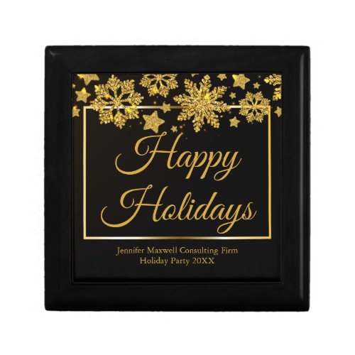 Chic Black Gold Snowflake Custom Christmas Party Gift Box