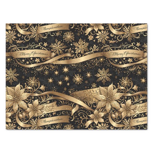 Chic Black Gold Snowflake Sparkle Floral Christmas