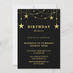 Chic Black Gold Stars Dinner 99th birthday Invitation