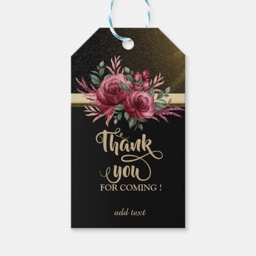 Chic BlackGold StripeFloral Thank You Gift Tags