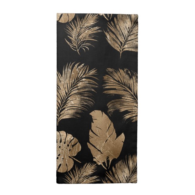Chic Black Gold Tropical Leaves Cloth Napkin (Half Fold)