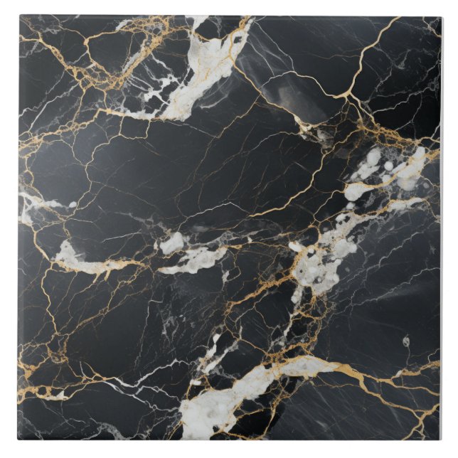Chic Black & Gold Vein Marble Tile (Front)
