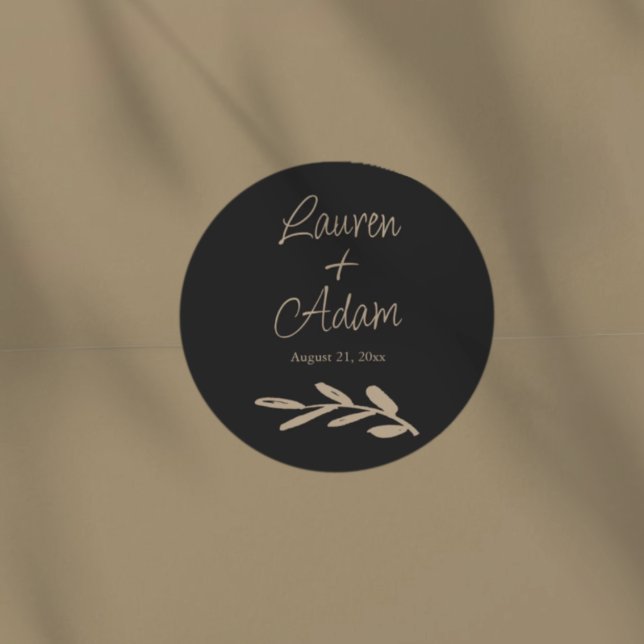 Chic Black & Gold Wedding Classic Round Sticker (Creator Uploaded)