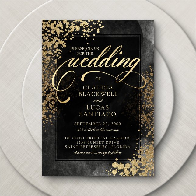 Chic Black Gold Wedding Invitation (Creator Uploaded)