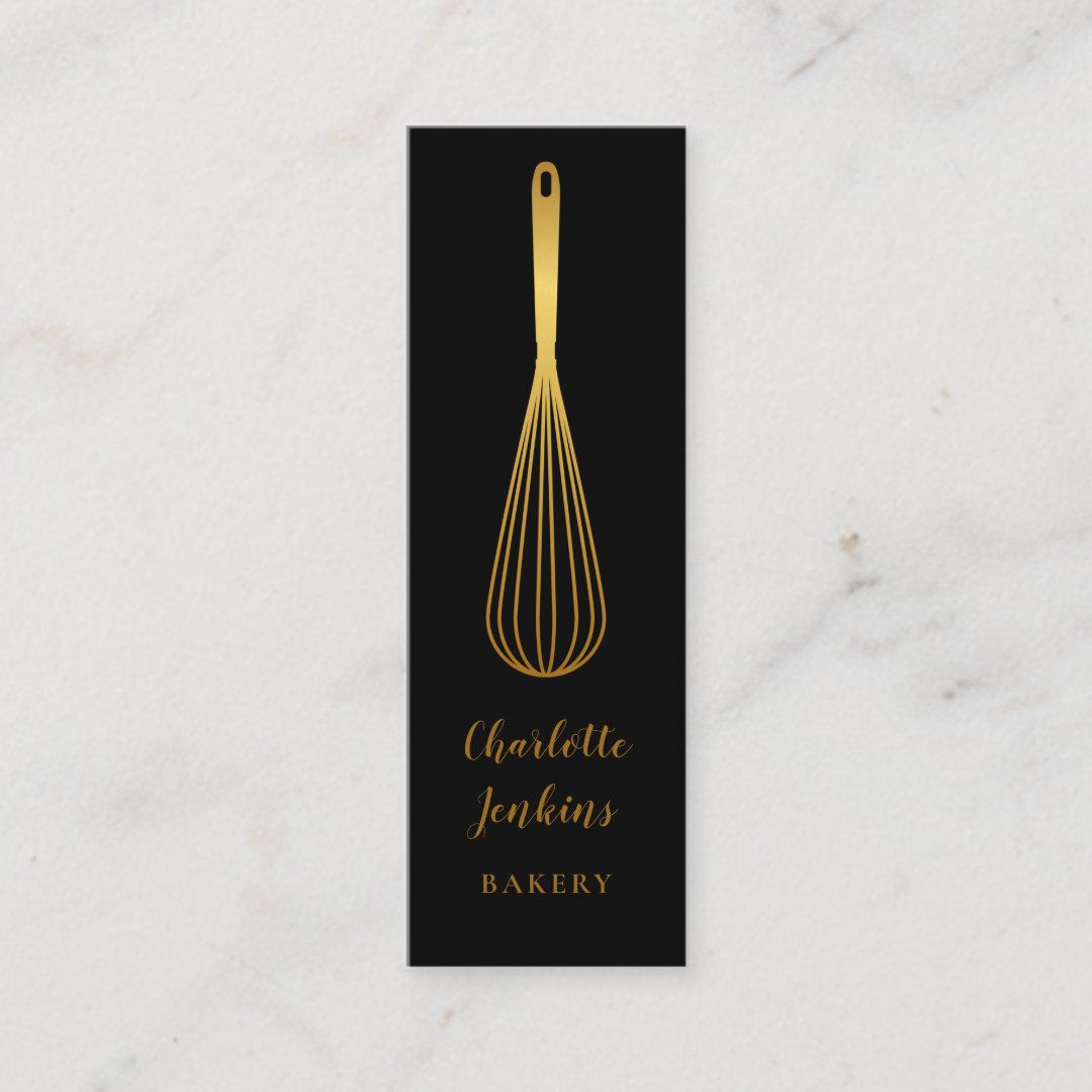 Chic Black Gold Whisk Patisserie Chef Mini Business Card Zazzle