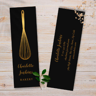 Chic Black Gold Whisk Patisserie Chef Mini Business Card