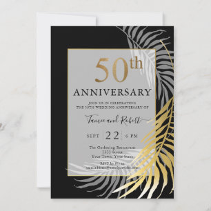 Chic Black Gold White 50th Wedding Anniversary Invitation