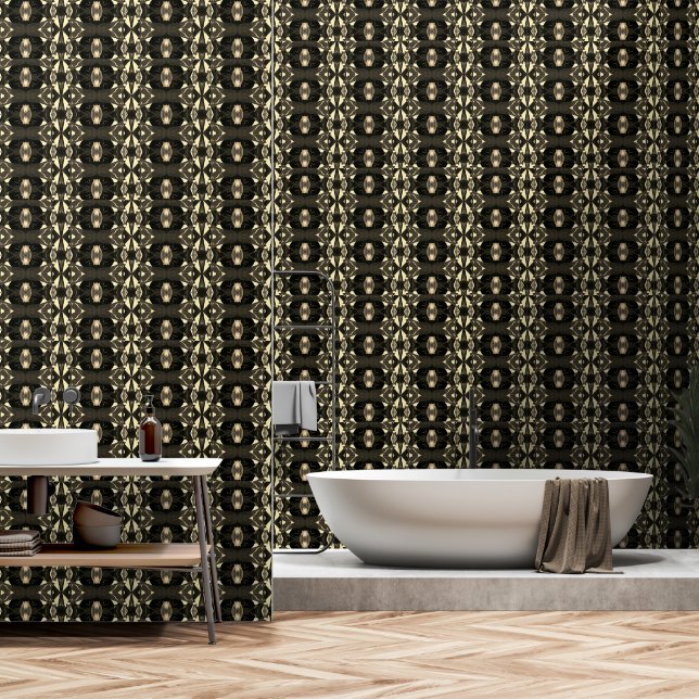 Chic Black Gold Yellow Gem Pattern Wallpaper (Bathroom)