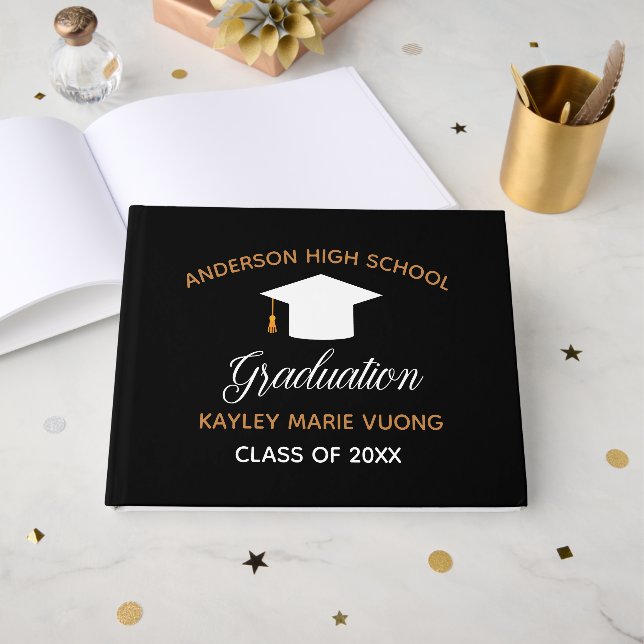 Chic Black Graduation Autograph Keepsake 2026 Guest Book (Front Open)