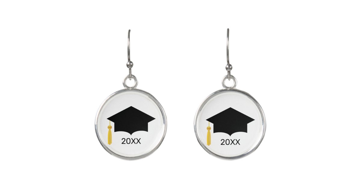 Chic Black Graduation Cap on White Earrings Zazzle