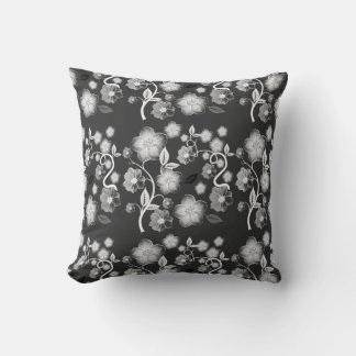 Chic Black, Gray, and White Floral Accent Pillow