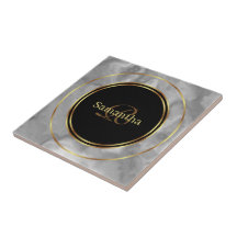 Chic Black Gray Gold Circles Marble Ceramic Tile