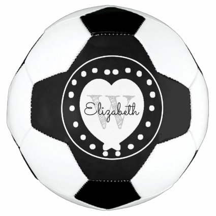 Chic Black Gray Initial Monogram White Heart