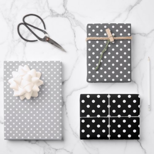 Chic Black Gray White Polka Dots Pattern Wrapping Paper Sheets