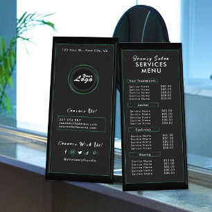 Chic Black & Green Modern Salon Menu Price List