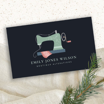 Chic Black Green Orange Pink Sewing Machine Tailor Business Card by YellowFebPaperie at Zazzle