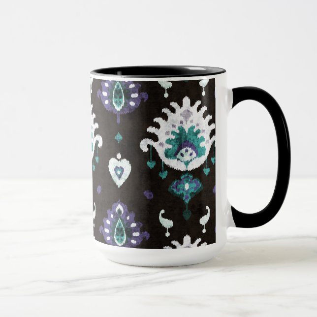 Chic black green purple ikat tribal pattern mug (Right)