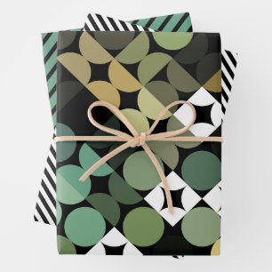 Chic Black Green Teal Blue Circles Art Pattern Wrapping Paper Sheets