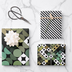 Chic Black Green Teal Blue Circles Art Pattern Wrapping Paper Sheets