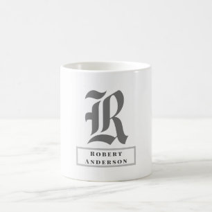 Chic Black, Grey and White Classic Monogram Coffee Mug