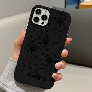 Chic Black Grey Coquette Monogram Bows iPhone 16 Case