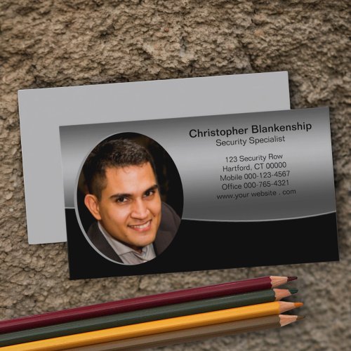 Chic Black  Grey Wave Professional Photo  Business Card