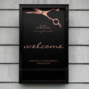 Chic Black Hair Salon Barber Copper Welcome Poster