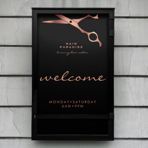 Chic Black Hair Salon Barber Copper Welcome Poster