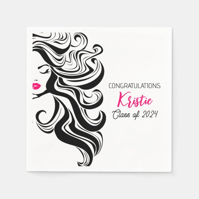 Chic Black Hair Stylist Graduation Party Retro  Napkins (Front)