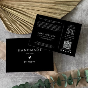 Chic Black Handmade with Love Thank You Order Enclosure Card