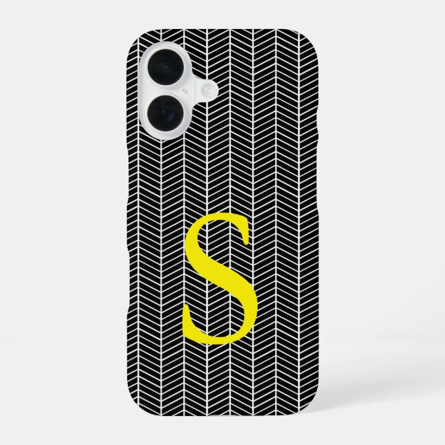 Chic Black Herringbone Chevron Zig Zag Monogram Iphone Case (Back)
