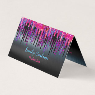 Chic black hot pink blue drips business card