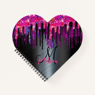 Chic black hot pink blue drips monogram notebook