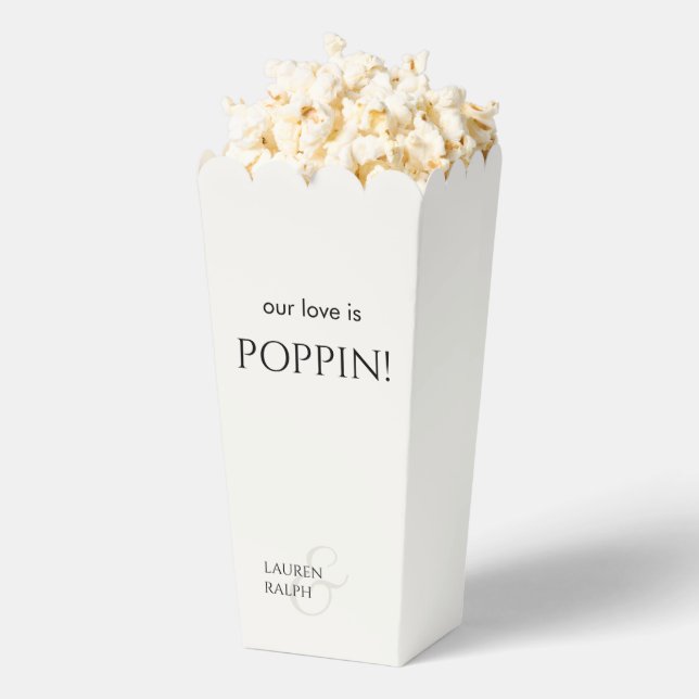 Chic Black & Ivory Couple Monogram Popcorn  Favor Boxes (Popped)