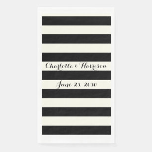 Chic black ivory stripes script names wedding paper guest towels