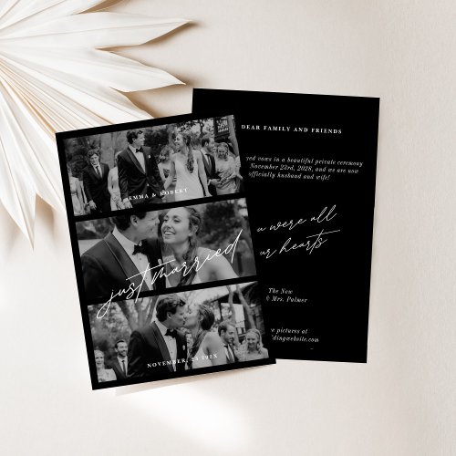 Chic Black Just Married Wedding Announcements Card