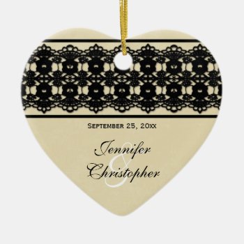 Chic Black Lace Wedding Thank You Favor Ornament by Jamene at Zazzle
